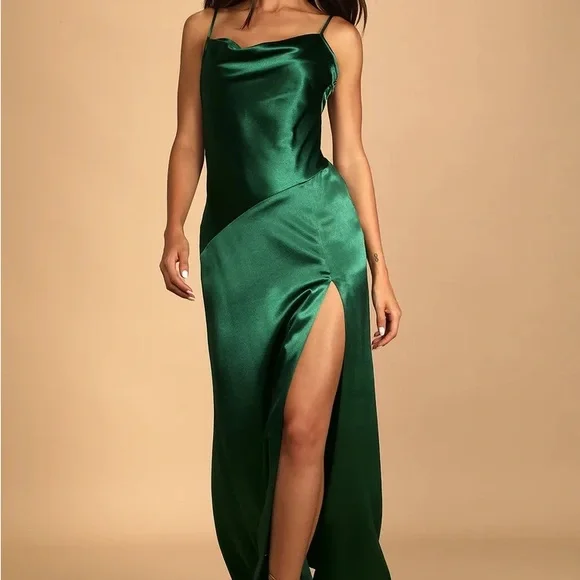 green emerald velvet dress Cowl Neck 50s Open Back Vintage Emerald Green Dress main image 1